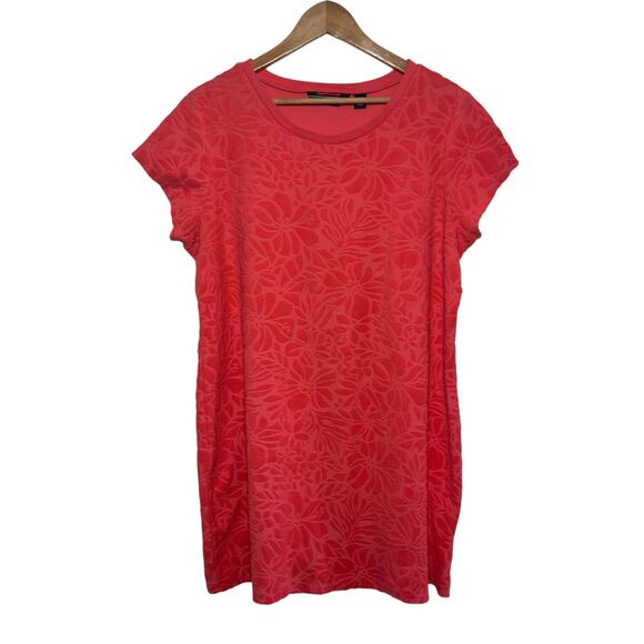 Lands End Size XL Coral Terry Cloth Floral Jacquard Beach Dress Swim Cover Up - Picture 2 of 8